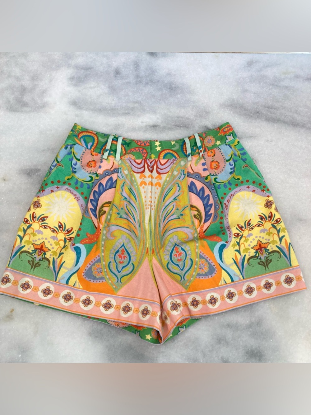ANTONIO MELANI Brooks Bright Colorful Paisley Print Linen Cotton Shorts - Picture 9 of 9